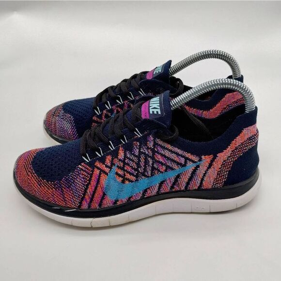 Nike Free 4.0 Flyknit Running Sneakers Womens Size‎ 8 Multicolor Athletic Shoes - Picture 1 of 8